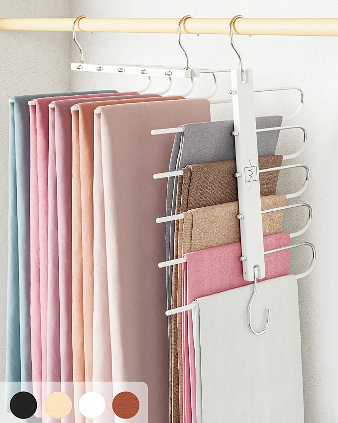 MORALVE Pants Hangers Space Saving - 2 Pack European Beechwood Scarf and Jean Hangers - Closet Organizer and Space Saver Pant