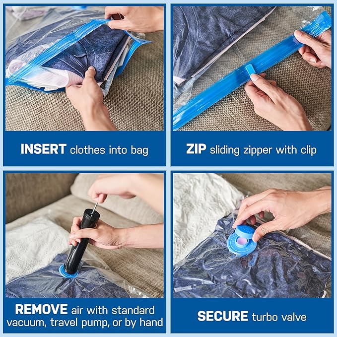 4 Pack Variety Vacuum Storage Bags for Comforters, Blankets & Clothes – Vacuum Sealed Compression Bags with Hand Pump – Space