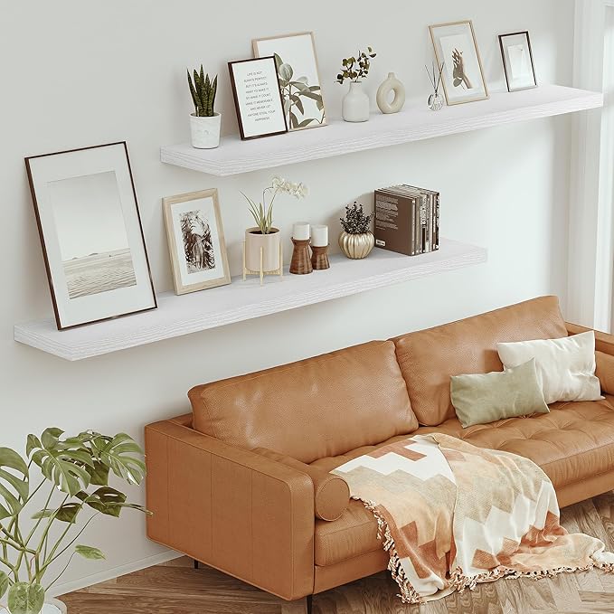 Vivelove 12 in Deep Floating Shelves for Wall, 72" x 12" x 2" Shelves for Room Wall Mounted, 2 Inch Thick Shelf for Bathroom 