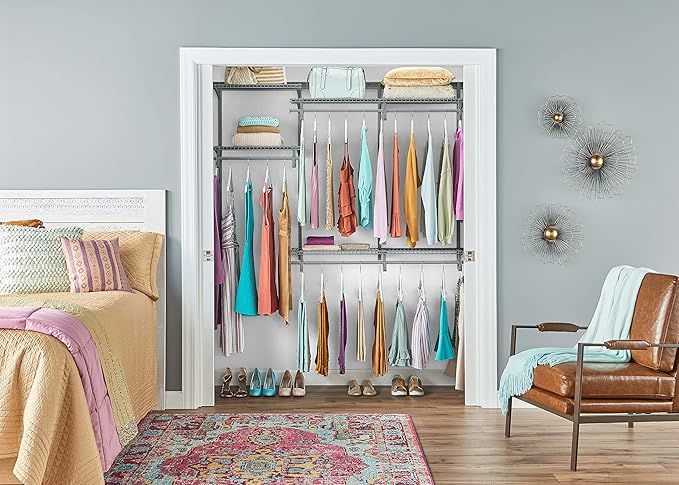 ClosetMaid ShelfTrack Wire Closet Organizer System, Adjustable from 4 to 6 Ft., with Shelves, Clothes Rods, Hardware, Durable