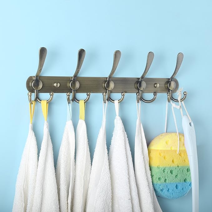 Dseap Coat Rack Wall Mounted - 5 Tri Hooks, Heavy Duty, Stainless Steel, Metal Coat Hook Rail for Coat Hat Towel Purse Robes 