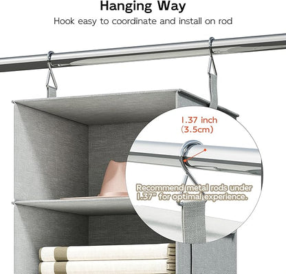 Vailando 6-Tier Hanging Shelves for Closet, Two 3-Shelf Hanging Closet Organizer w/ 4 Side Pockets and 3 Drawers, Combinable 