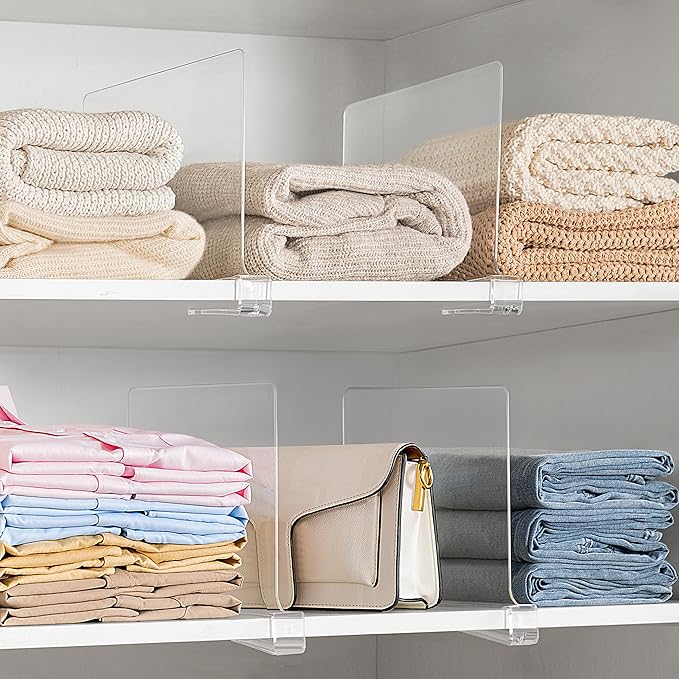 HBlife 10 Pack Clear Shelf Dividers, Vertical Purse Organizer for Closet Perfect for Sweater, Shirts, Handbags in Bedroom and