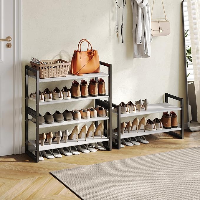 6-Tier Shoe Rack Organizer, Zero-Wobble Metal Frame with Screw-Fastened Joints, 11.8" Deep Heel-Friendly Non-Woven Shelves, S