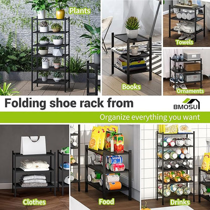 BMOSU 3-Tier Bamboo Small Shoe Rack Premium Stackable Shoe Shelf Storage Organizer for Hallway Closet Living Room Entryway Or