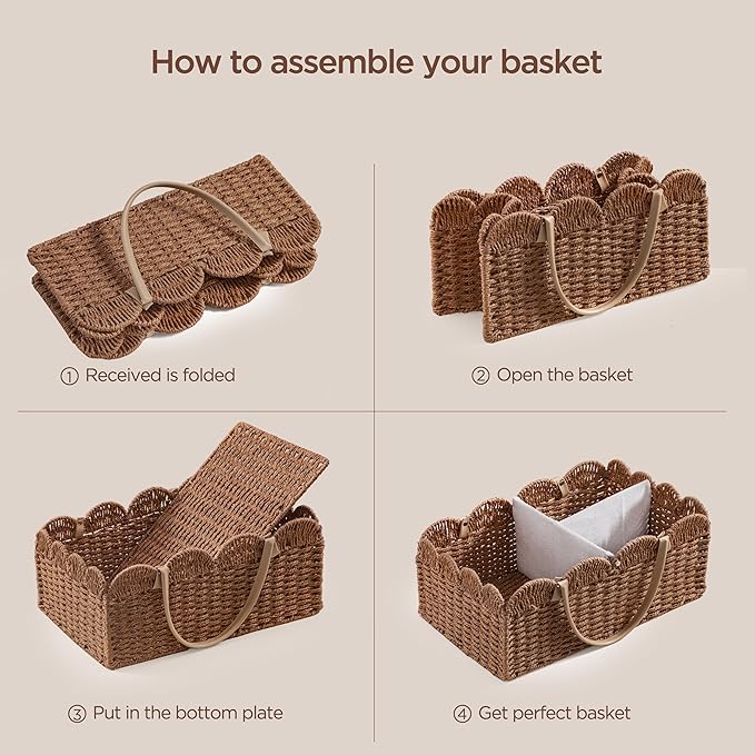 HBlife Baby Diaper Caddy, Paper Rope Storage Baskets Nursery Bin with Removable Divider, Portable Car Organizer for Diapers, 