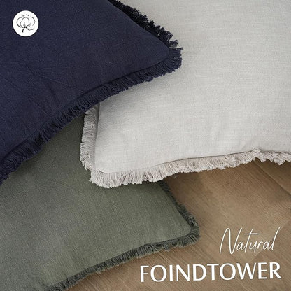 Foindtower Set of 2 Decorative Linen Fringe Throw Pillow Covers Cozy Farmhouse Boho Cushion Cover with Tassels Soft Accent Pi
