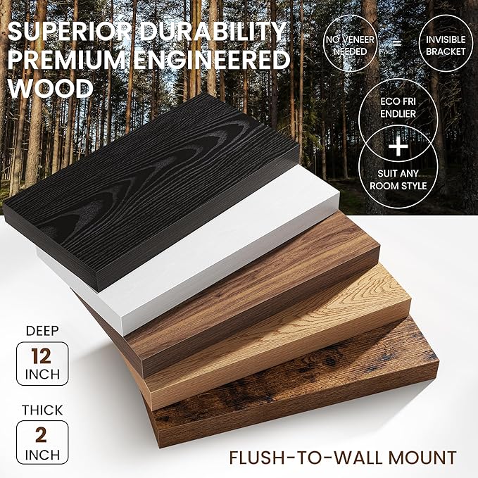 Floating Shelves 55Inch Long, 12 Inch Deep Floating Shelves for Wall, 55 x 12 Large Floating Shelf for Fireplace Mantel, 2" T