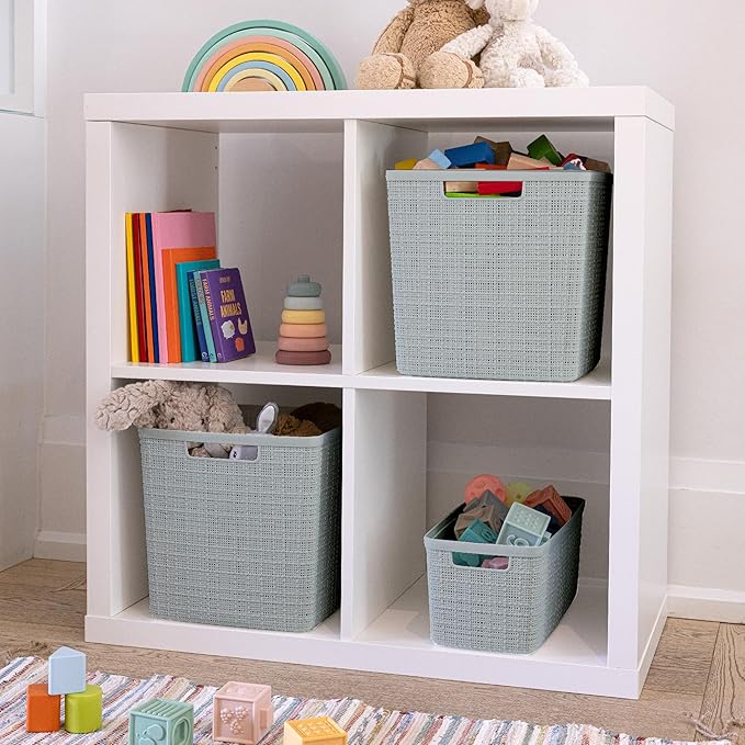 Curver Set of 8 Slim 6.8L Jute Decorative Plastic Organization and Storage Baskets - Perfect Bins for Home Office, Closet She