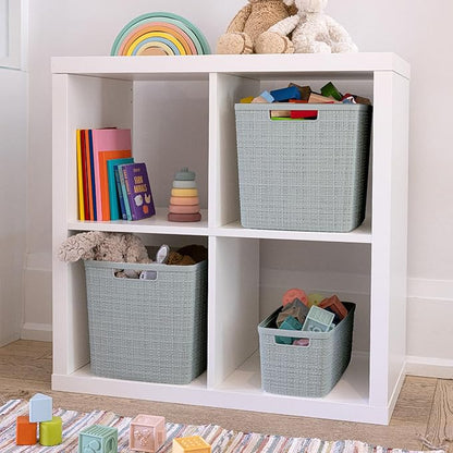 Curver Set of 8 Slim 6.8L Jute Decorative Plastic Organization and Storage Baskets - Perfect Bins for Home Office, Closet She