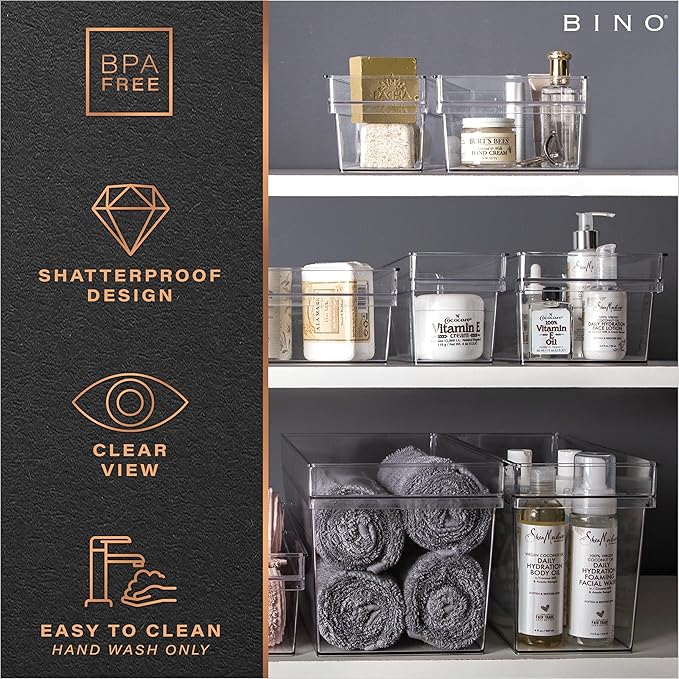 BINO | Plastic Storage Bins, Large - Deep | THE HANDLER COLLECTION | Multipurpose Organizer Bins | Kitchen Pantry Organizers 