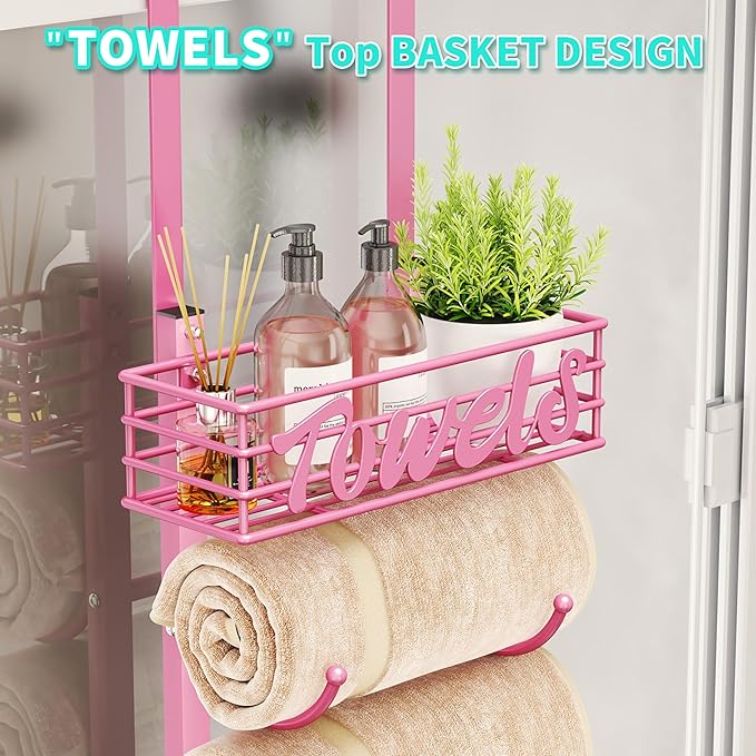 HapiRm Towel Racks for Bathroom Storage - 9 Tier Over The Door & Wall Mount Rolled Towel Storage Organizer Holder with Metal 
