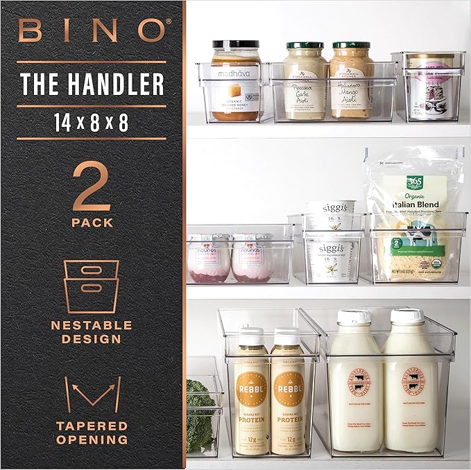 BINO | Plastic Storage Bins, Large - Deep | THE HANDLER COLLECTION | Multipurpose Organizer Bins | Kitchen Pantry Organizers 
