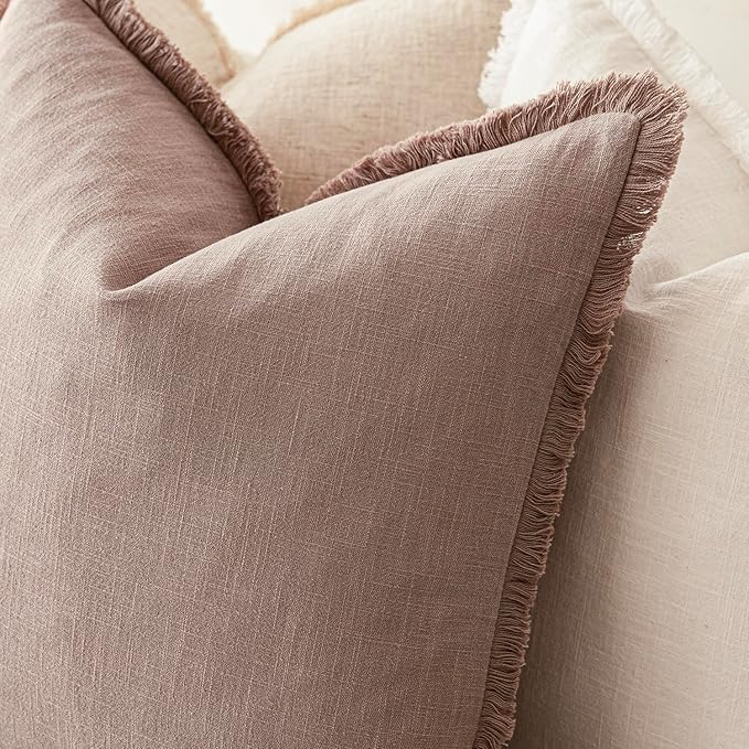 Foindtower Set of 2 Decorative Linen Fringe Throw Pillow Covers Boho Farmhouse Cushion Cover with Tassels Soft Accent Pillowc