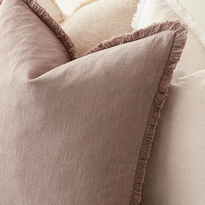 Foindtower Set of 2 Decorative Linen Fringe Throw Pillow Covers Boho Farmhouse Cushion Cover with Tassels Soft Accent Pillowc