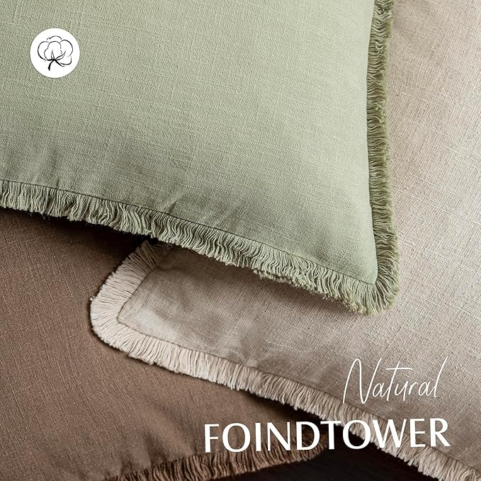 Foindtower Set of 2 Decorative Linen Fringe Throw Pillow Covers Boho Farmhouse Cushion Cover with Tassels Soft Accent Pillowc