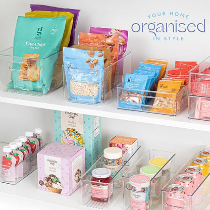 Plastic Food Storage 2 Pack Clear Container Bin with Handles for Organizing Kitchen, Pantry, Refrigerator, Freezer, Pantry, C