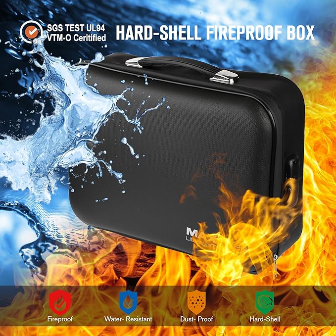 MAXSafes Fireproof Document Box, Hard-Shell Design Waterproof Fireproof Document Box with Lock File Boxes for Documents Impor
