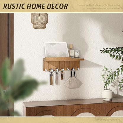 Rebee Vision Decorative Key Holder Wall Mount - Modern Farmhouse Key and Mail Holder for Wall with 7 Hooks and Floating Shelf