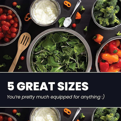WHYSKO Stainless Steel Mixing Bowl Set, 10 Piece Stainless Steel Mixing Bowls with Lids Set for Food Prep Storage and Serving, Dishwasher Safe for Kitchen Baking Cooking, Grey