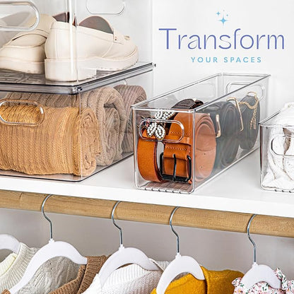 Plastic Food Storage 4 Pack Clear Container Bin with Handles for Organizing Kitchen, Pantry, Refrigerator, Freezer, Pantry, C