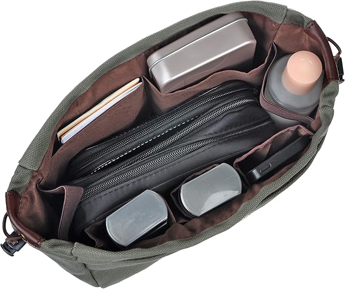 Vercord Canvas Handbag Organizers, Sturdy Purse Insert Organizer Bag in Bag, 10 Pockets Color Army Green Large
