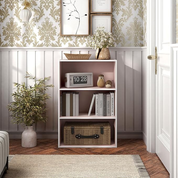 Homes: Inside + Out Apexa 3-Tier Cube Storage Organizer Shelves, Stackable Wood Bookcase Fits Cubby Bins for Organization, Do
