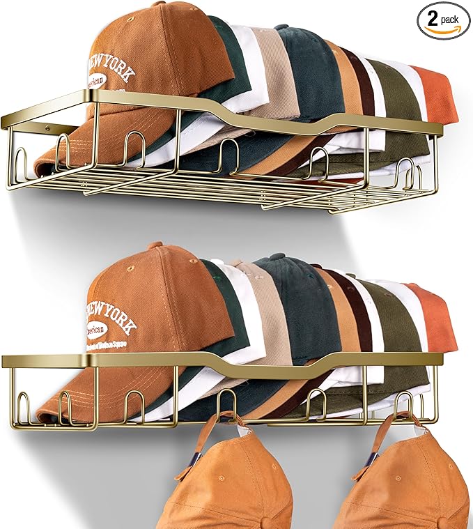 KEETDY Metal Hat Organizer for Baseball Caps Wall Hat Rack Fit 48 Caps Holder, 2 Packs Sturdy Wall Mounted Hat Storage Organi