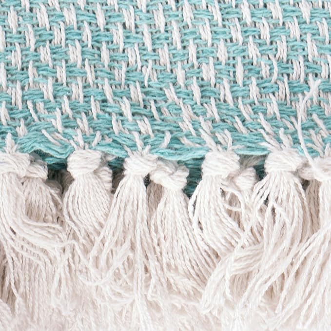 DII 100% Cotton Basket Weave Throw for Indoor/Outdoor Use Camping Bbq's Beaches Everyday Blanket, 50 x 60, Woven Stripe
