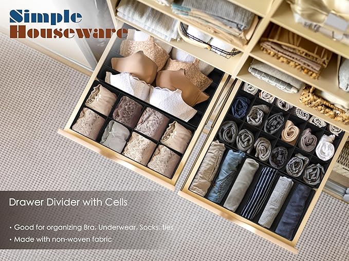 Simple Houseware 4-Pack Drawer Organizer Set - Closet Dividers for Underwear, Socks, Bras, Scarves, Ties - Foldable Non-Woven