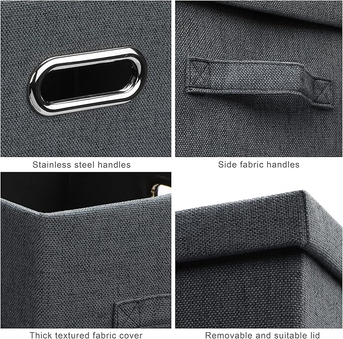Graciadeco Medium 15" 21 Quart Collapsible Stackable Storage Bins with Lids, 3 Packs Dark Grey Foldable Fabric Closet Boxes H