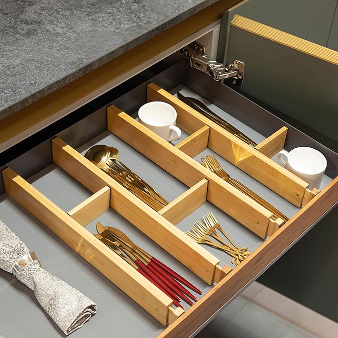 Basicwise Expandable & Adjustable Drawer Organizer with 4 Dividers & 4 Inserts Storage Solution for Home Office Dresser Desk 