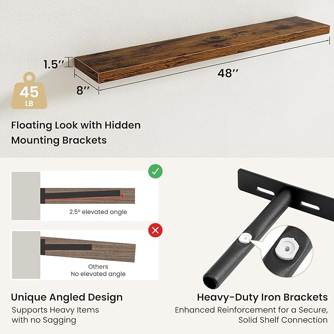 Fun Memories Floating Shelves for Wall, Rustic Wood Wall Mounted Shelves for Bathroom, Bedroom, Living Room and Kitchen, Stor