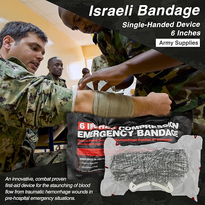 Survival First Aid Kit with Israeli Bandage, Chest Seal, Tourniquet, Splint, Tactical Military Combat Molle IFAK for Wound Ca