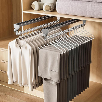 2 Pack Pull Out Closet Rod, 15.7inch Heavy Duty Pants Rack, Adjustable Clothes Hanger Rail, Space Aluminum Valet Rod, Top Mou