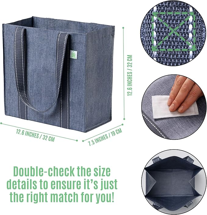 VENO 2-4 Pack Reusable Grocery shopping Bags, Medium Tote Bag w/Handle Hard Bottom, Heavy Duty, Foldable Carrier