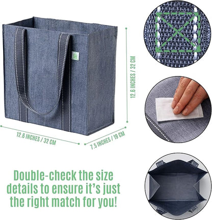 VENO 2-4 Pack Reusable Grocery shopping Bags, Medium Tote Bag w/Handle Hard Bottom, Heavy Duty, Foldable Carrier