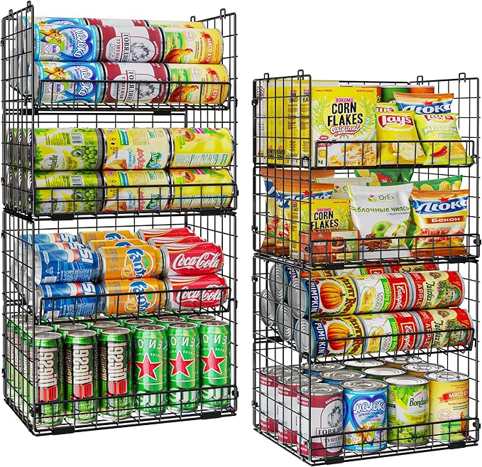 JKsmart 8-Tier Stackable Wire Basket, Can Organizer for Pantry Kitchen, XXL Metal Storage Shelves with Dividers & Handles, Ea