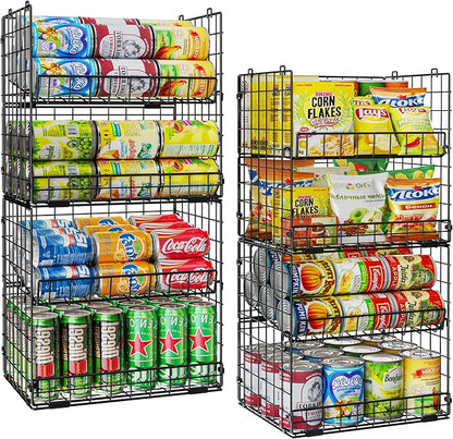 JKsmart 8-Tier Stackable Wire Basket, Can Organizer for Pantry Kitchen, XXL Metal Storage Shelves with Dividers & Handles, Ea