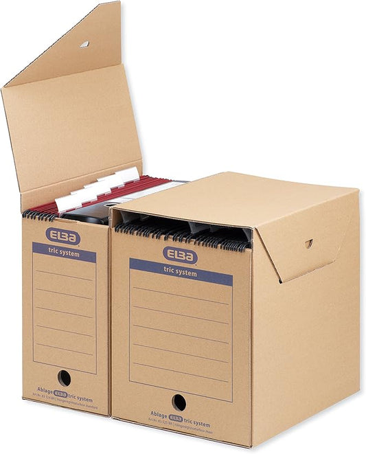 Elba Standard 83524 Hanging Filing Box for Systematic Filing with Tabs Tric System 6 Piece Set Natural Brown