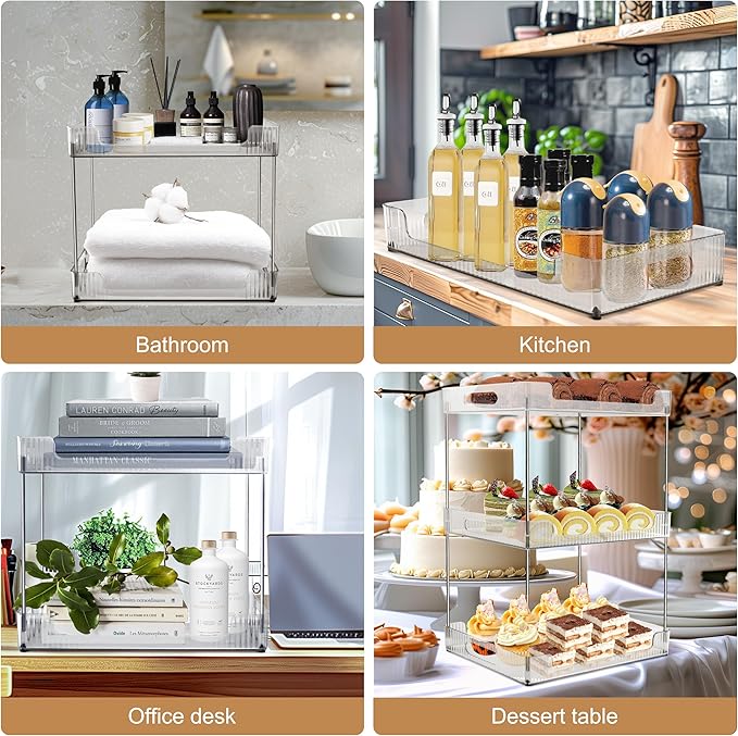 Goderewild 2-Tier Bathroom Counter Organizer, Multi-Purpose Cosmetics Skincare Shelf, Fits A4 Size Makeup Organizer for Offic