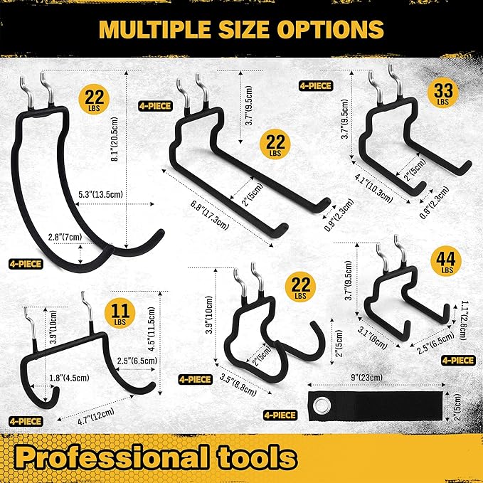 ELEAD 28-Piece Pegboard Hooks with Extension Straps, Heavy Duty Organizer Pegboard Accessories Fit for 1/4" Pegboard, Peg Boa