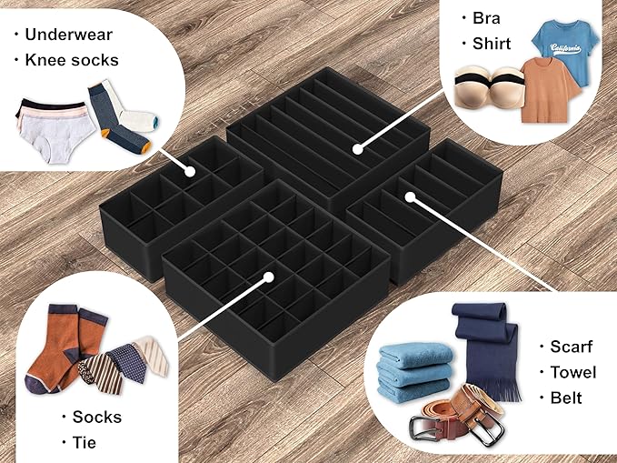 Simple Houseware 4-Pack Drawer Organizer Set - Closet Dividers for Underwear, Socks, Bras, Scarves, Ties - Foldable Non-Woven