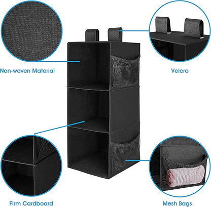 MAX Houser 3-Shelf Hanging Closet Organizers, Collapsible Closet Hanging Shelves for Camper, Nursery Hanging Organizers, Blac