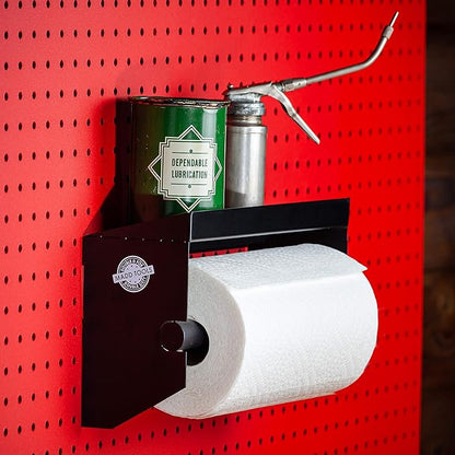 Pegboard Paper Towel Holder with Shelf, Peg Board Accessory Kit with Heavy Duty Peg Hooks, Black Pegboard Accessories Tool Ho