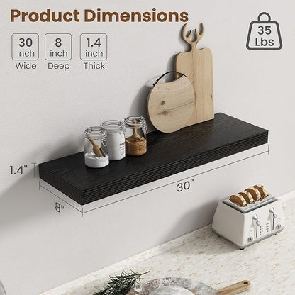 30 Inch Floating Shelves for Wall, 8 Inch Deep Floating Shelf for Storage & Display, Rustic Wall Mounted Shelf with Invisible