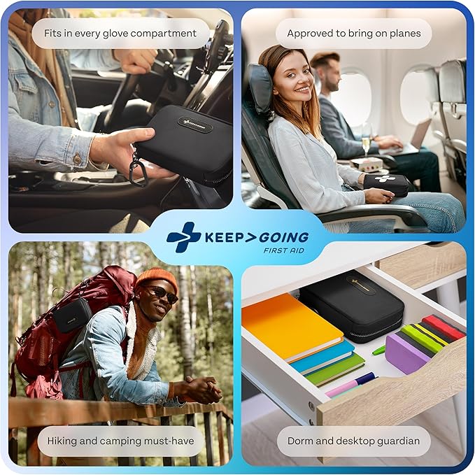 KeepGoing Travel First Aid Kit for Car, Home, Hiking, Camping and Outdoor Emergencies - First Aid Kit Travel Size TSA-Approve