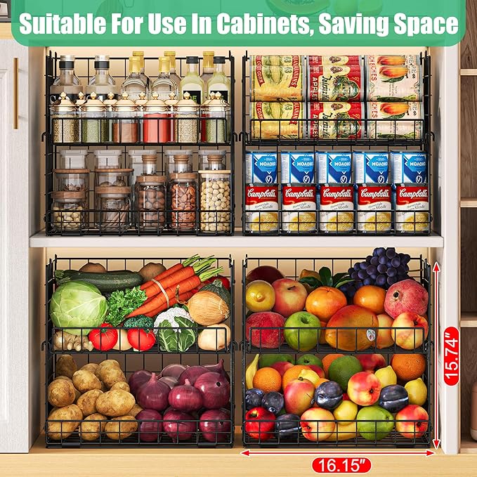 JKsmart 8-Tier Stackable Wire Basket, Can Organizer for Pantry Kitchen, XXL Metal Storage Shelves with Dividers & Handles, Ea