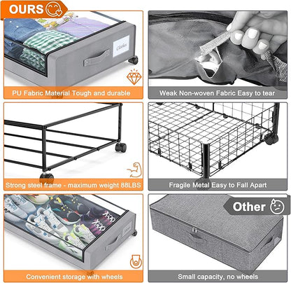 Under Bed Storage with Wheels, 2-Pack Under Bed Storage Containers with Clear Lids, XXL 60L Under the bed storage Organizer B