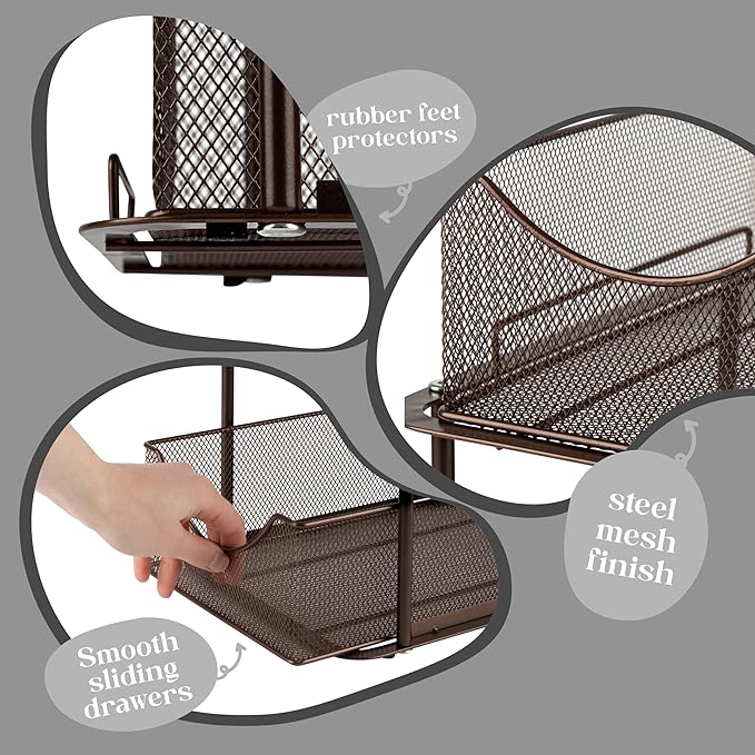 Sorbus 2 Sets of 2 Tier Metal Under Sink Organizer for Bathroom, Kitchen, Strong Steel Mesh Sliding Drawers for Under Sink, U